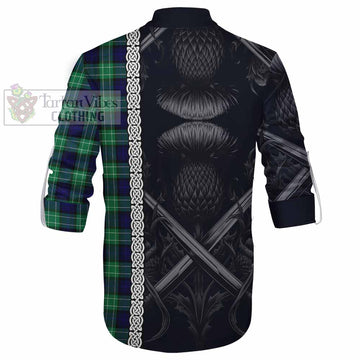 Abercrombie Tartan Ghillie Kilt Shirt with Family Crest Cross Sword Thistle Celtic Vibes