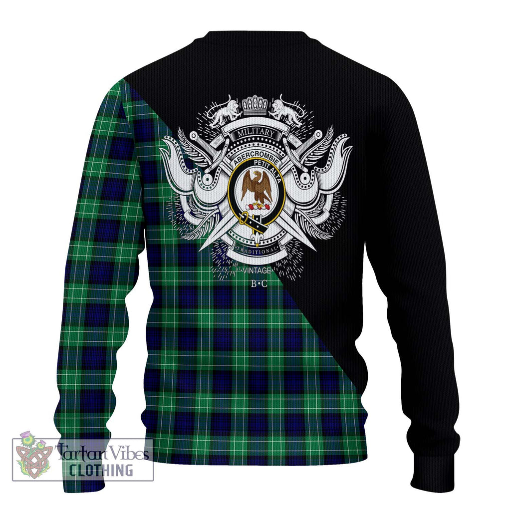 Abercrombie Tartan Knitted Sweater with Family Crest and Military Logo Style - Tartanvibesclothing Shop