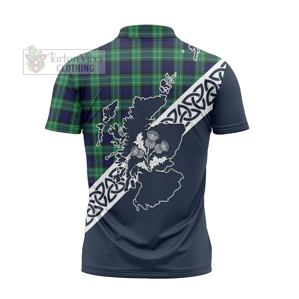 Tartan Vibes Clothing Abercrombie Tartan Zipper Polo Shirt Featuring Thistle and Scotland Map