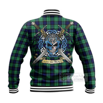 Abercrombie Tartan Baseball Jacket with Family Crest Celtic Skull Style