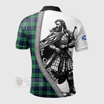 Abercrombie Tartan Clan Crest Polo Shirt with Highlander Warrior Celtic Style