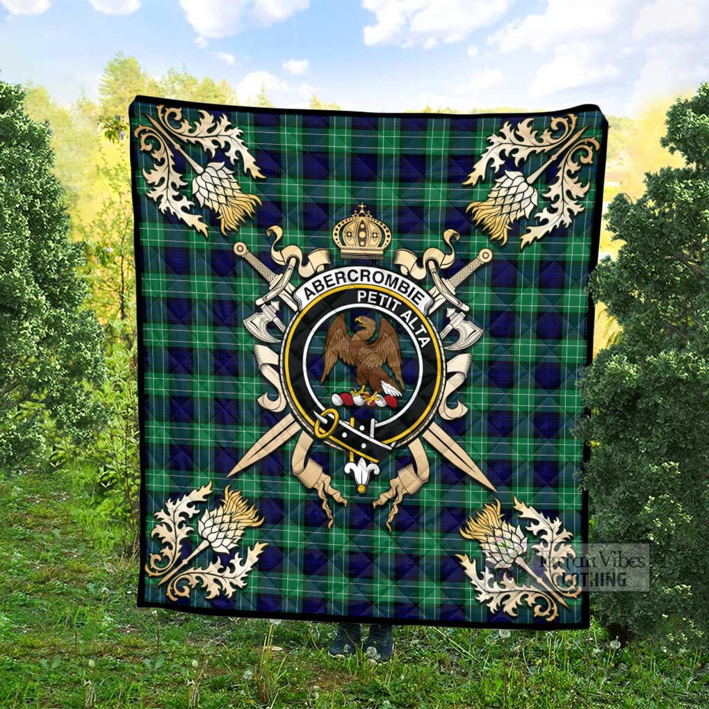 Tartan Vibes Clothing Abercrombie Tartan Quilt with Family Crest and Scottish Golden Courage Shield