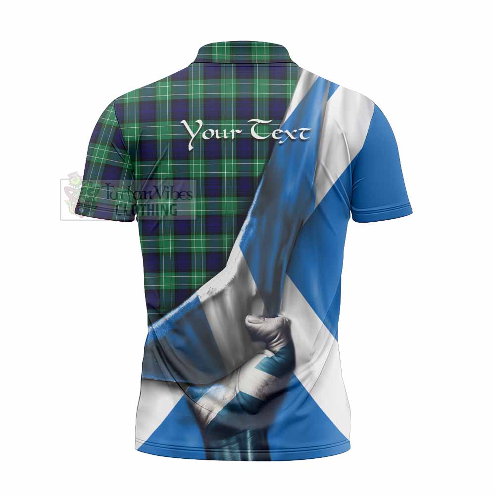 Tartan Vibes Clothing Abercrombie Tartan Zipper Polo Shirt with Family Crest Scotland Patriotic Style