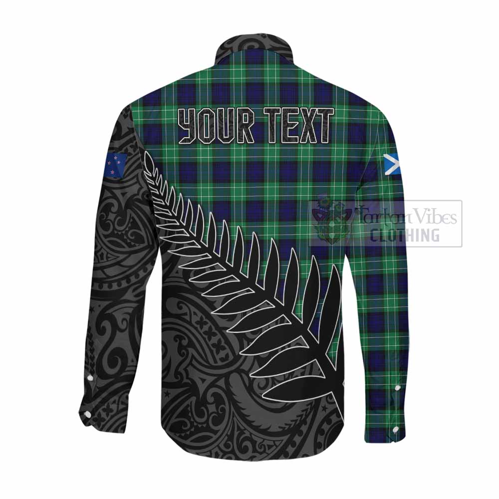 Tartan Vibes Clothing Abercrombie Crest Tartan Long Sleeve Button Shirt with New Zealand Silver Fern Half Style