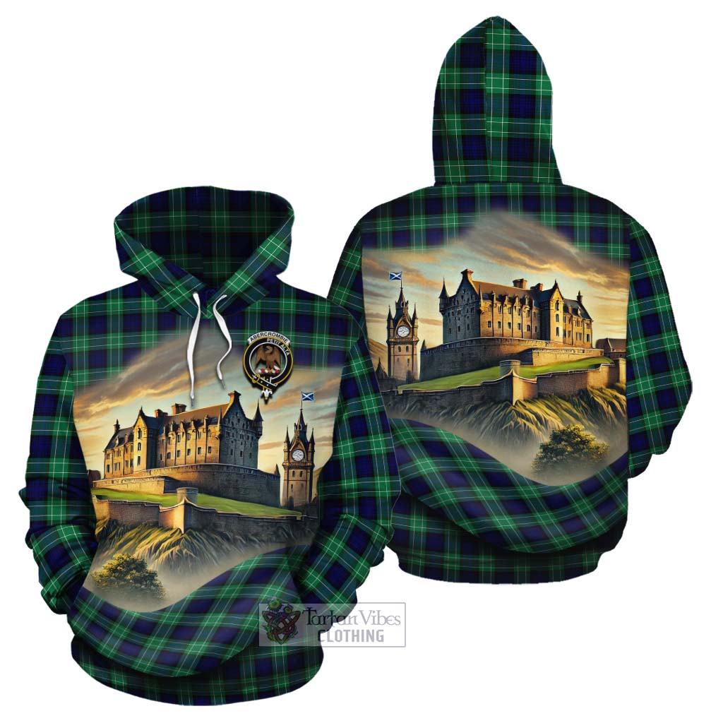 Abercrombie Tartan Family Crest Cotton Hoodie with Scottish Ancient Castle Style - Tartan Vibes Clothing