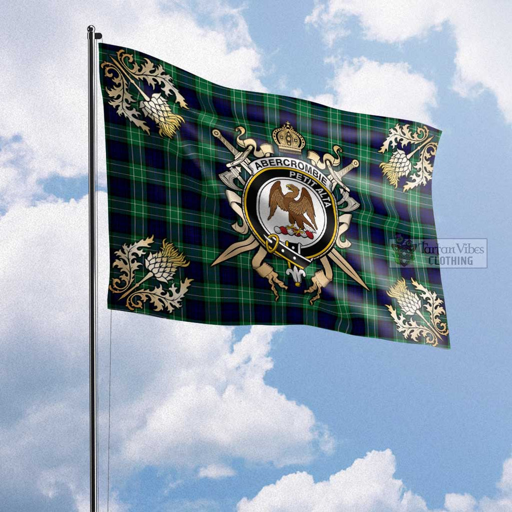 Tartan Vibes Clothing Abercrombie Tartan Flag with Family Crest and Golden Thistle Crossed Sword Design