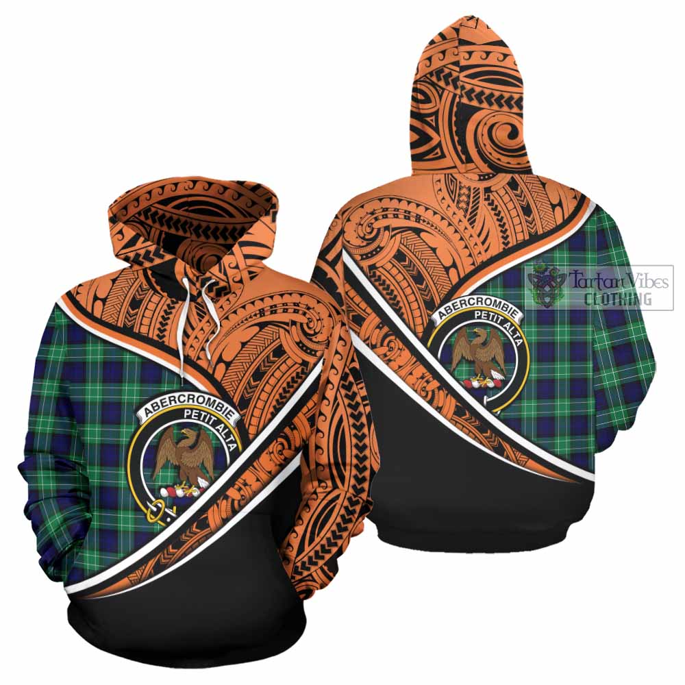 Tartan Vibes Clothing Abercrombie Crest Tartan Hoodie with Maori Tattoo Style - Orange Version