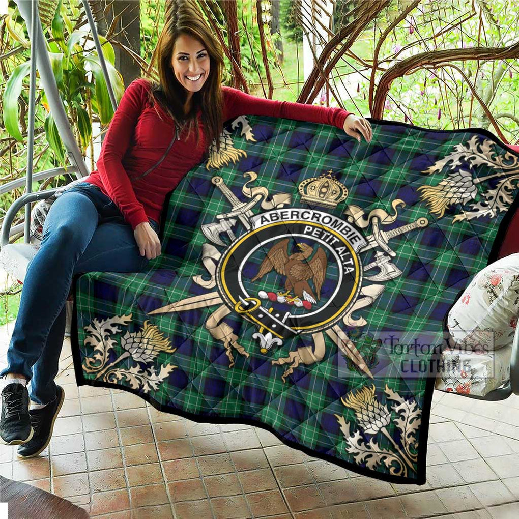 Tartan Vibes Clothing Abercrombie Tartan Quilt with Family Crest and Scottish Golden Courage Shield