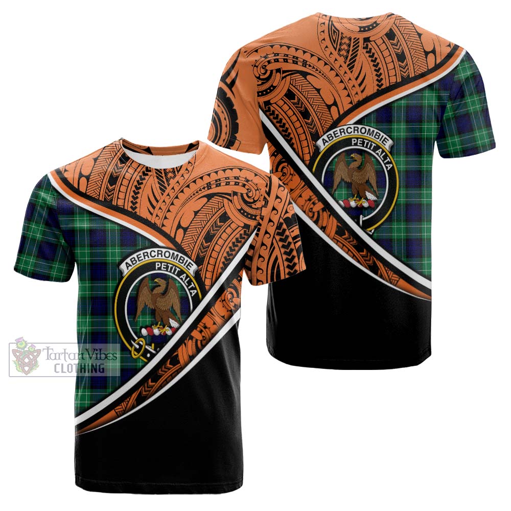 Tartan Vibes Clothing Abercrombie Crest Tartan Cotton T-shirt with Maori Tattoo Style - Orange Version