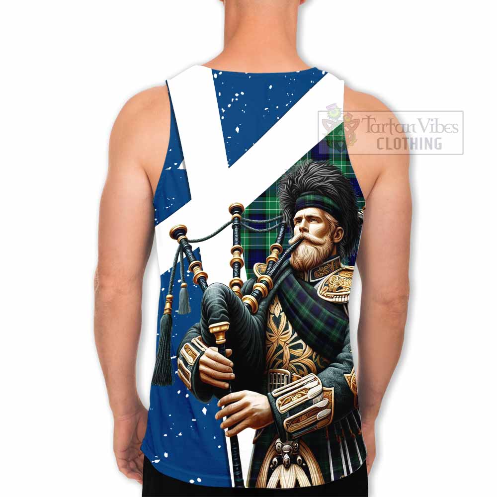 Abercrombie Tartan Men's Tank Top with Family Crest Scottish Bagpiper Vibes