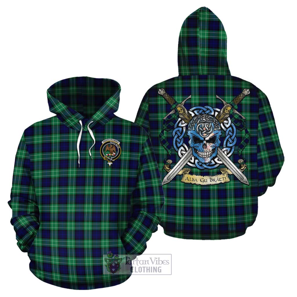 Tartan Vibes Clothing Abercrombie Tartan Cotton Hoodie with Family Crest Celtic Skull Style