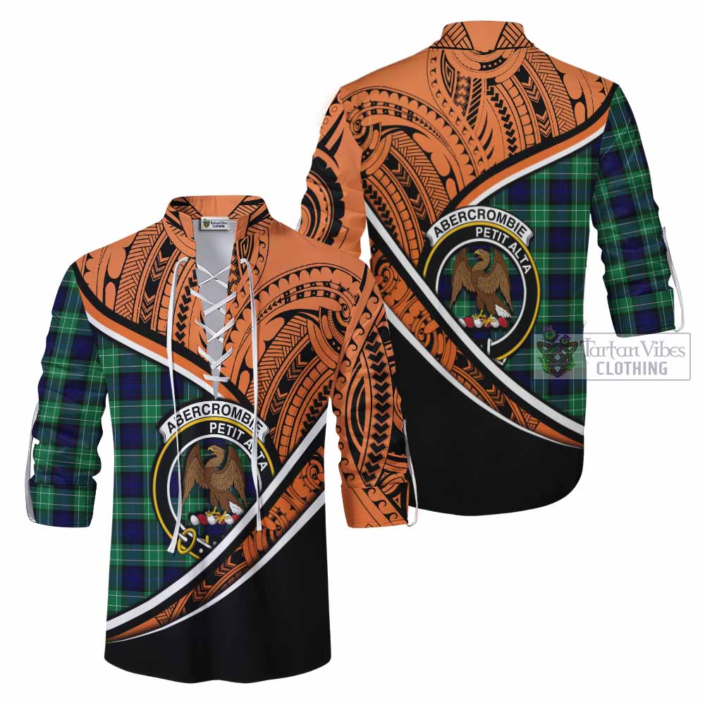 Tartan Vibes Clothing Abercrombie Crest Tartan Ghillie Kilt Shirt with Maori Tattoo Style - Orange Version