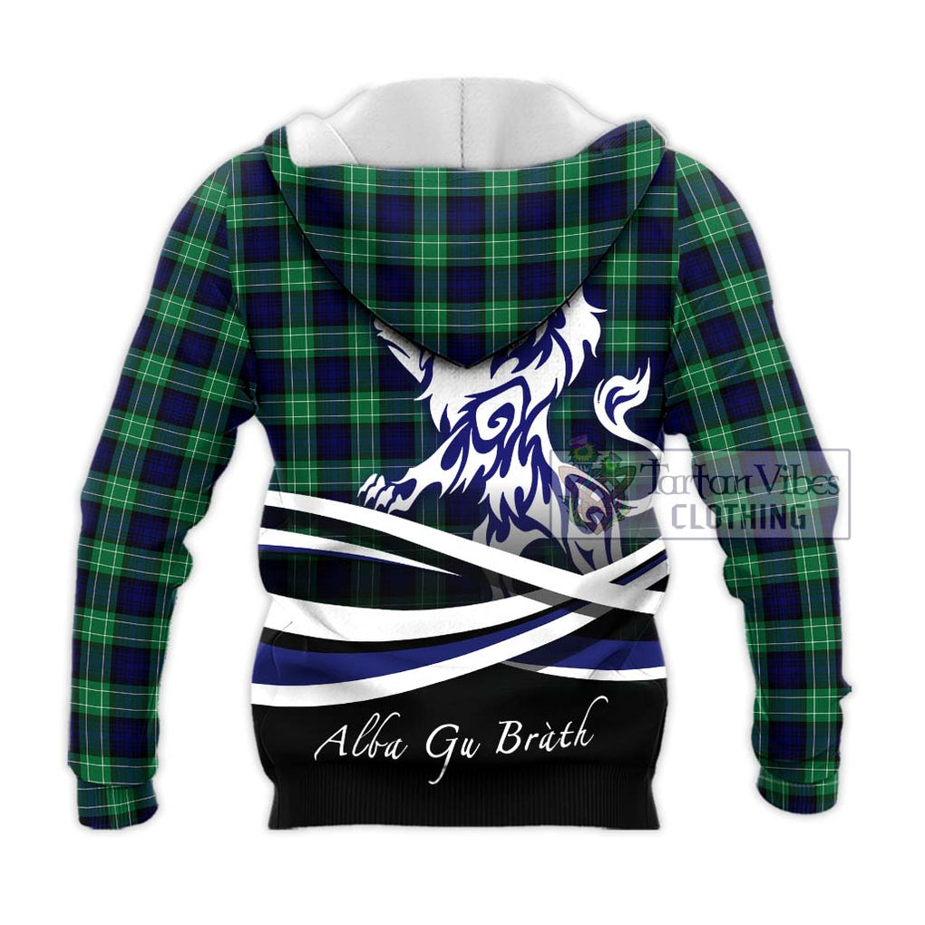 Abercrombie Tartan Knitted Hoodie with Alba Gu Brath Regal Lion Emblem - Tartanvibesclothing Shop