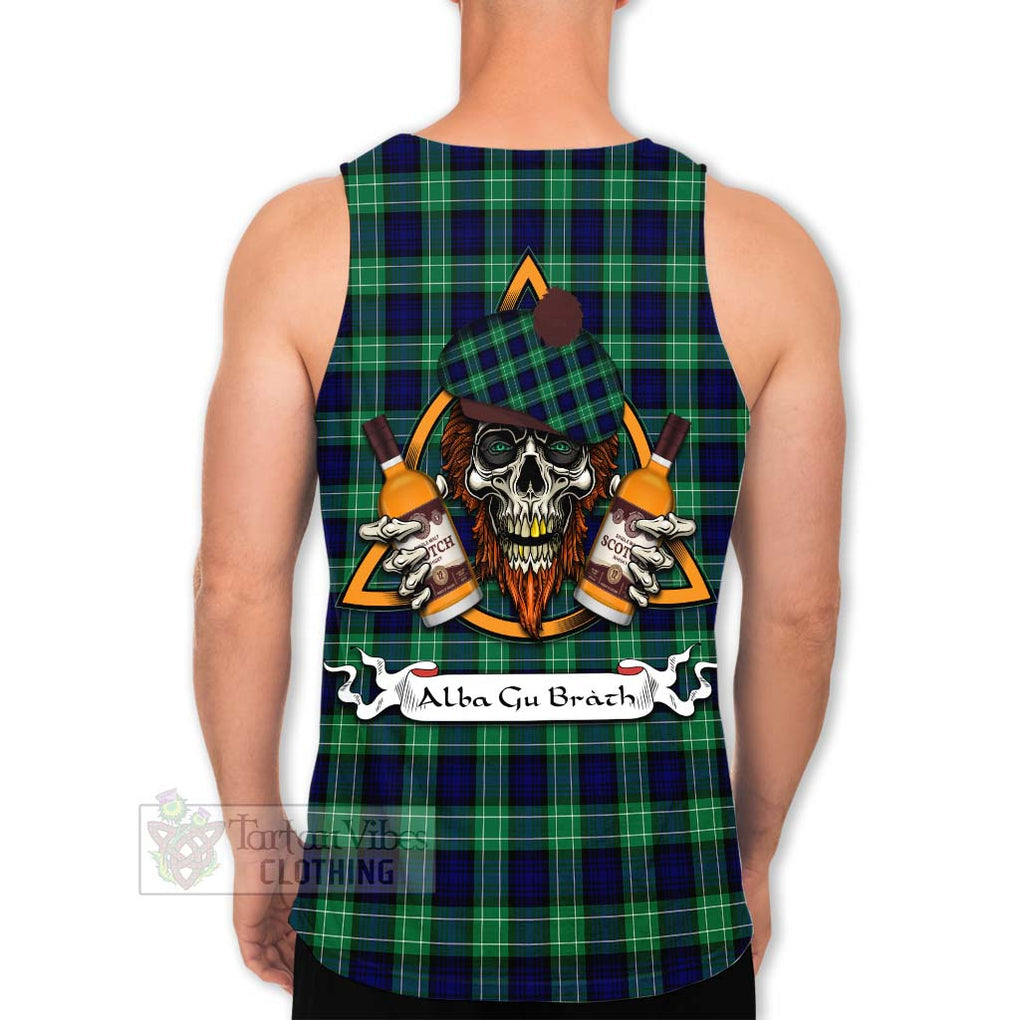 Tartan Vibes Clothing Abercrombie Tartan Men's Tank Top with Family Crest and Bearded Skull Holding Bottles of Whiskey