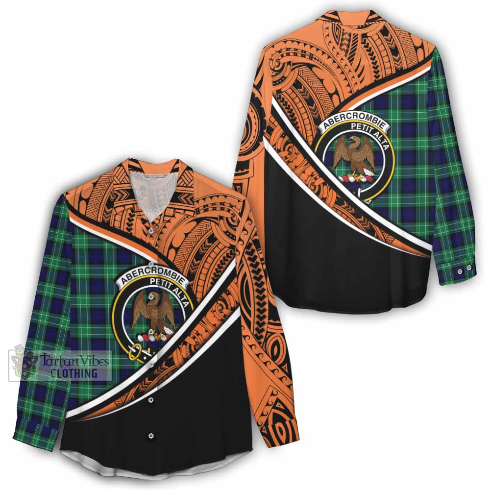 Tartan Vibes Clothing Abercrombie Crest Tartan Women's Casual Shirt with Maori Tattoo Style - Orange Version