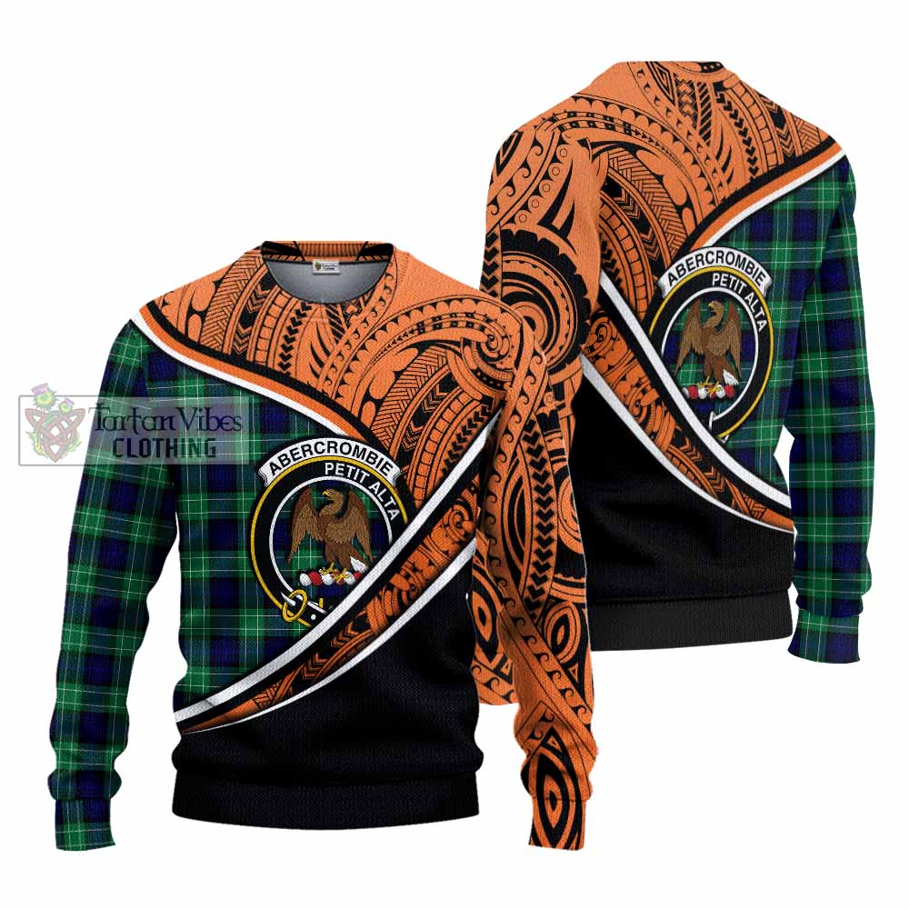 Tartan Vibes Clothing Abercrombie Crest Tartan Knitted Sweater with Maori Tattoo Style - Orange Version