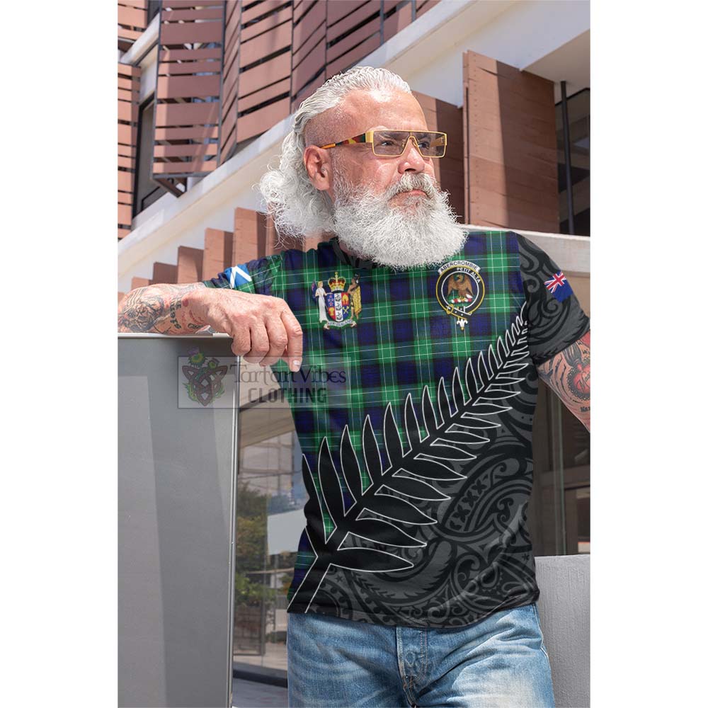 Tartan Vibes Clothing Abercrombie Crest Tartan Cotton T-shirt with New Zealand Silver Fern Half Style