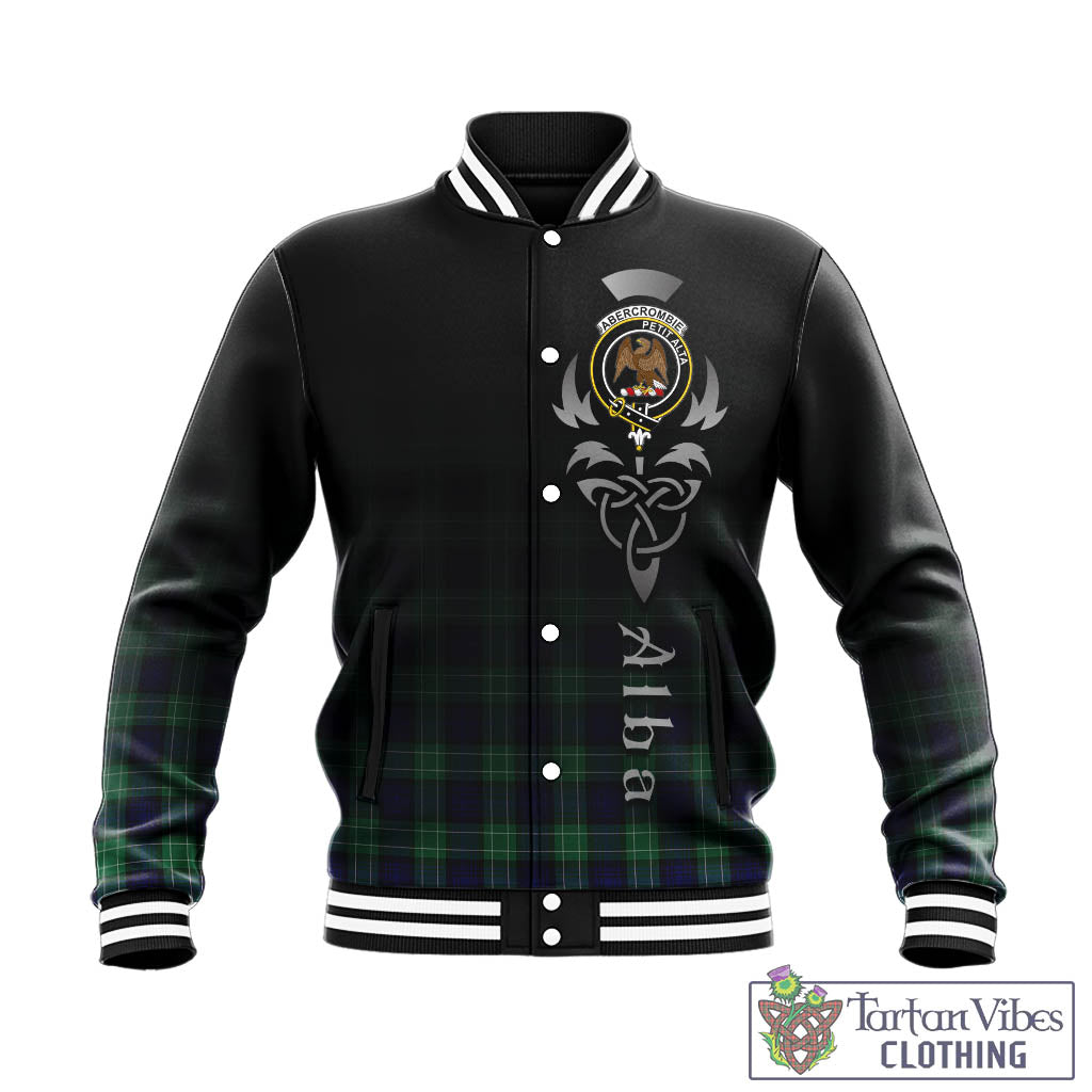 Tartan Vibes Clothing Abercrombie Tartan Baseball Jacket Featuring Alba Gu Brath Family Crest Celtic Inspired