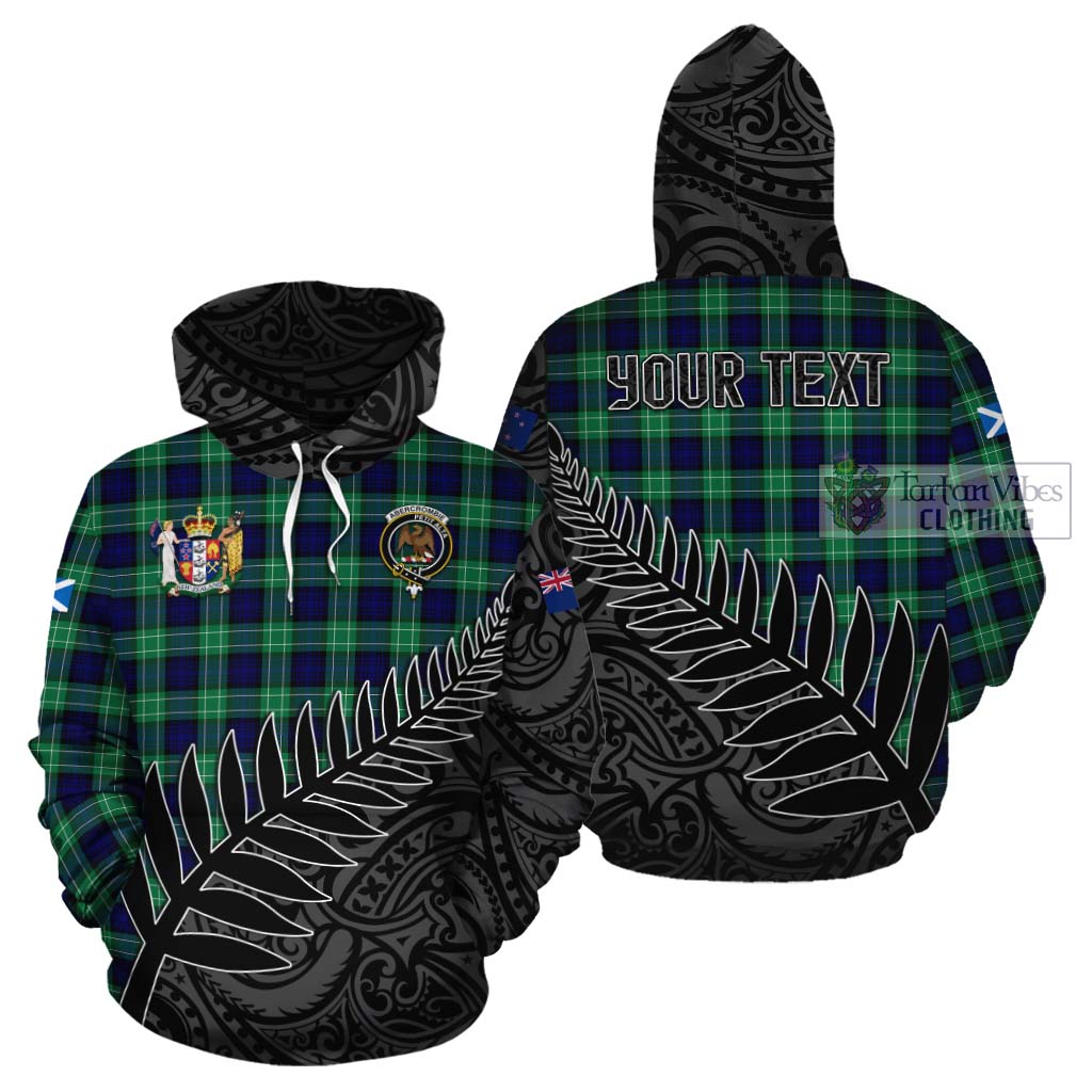 Tartan Vibes Clothing Abercrombie Crest Tartan Cotton Hoodie with New Zealand Silver Fern Half Style