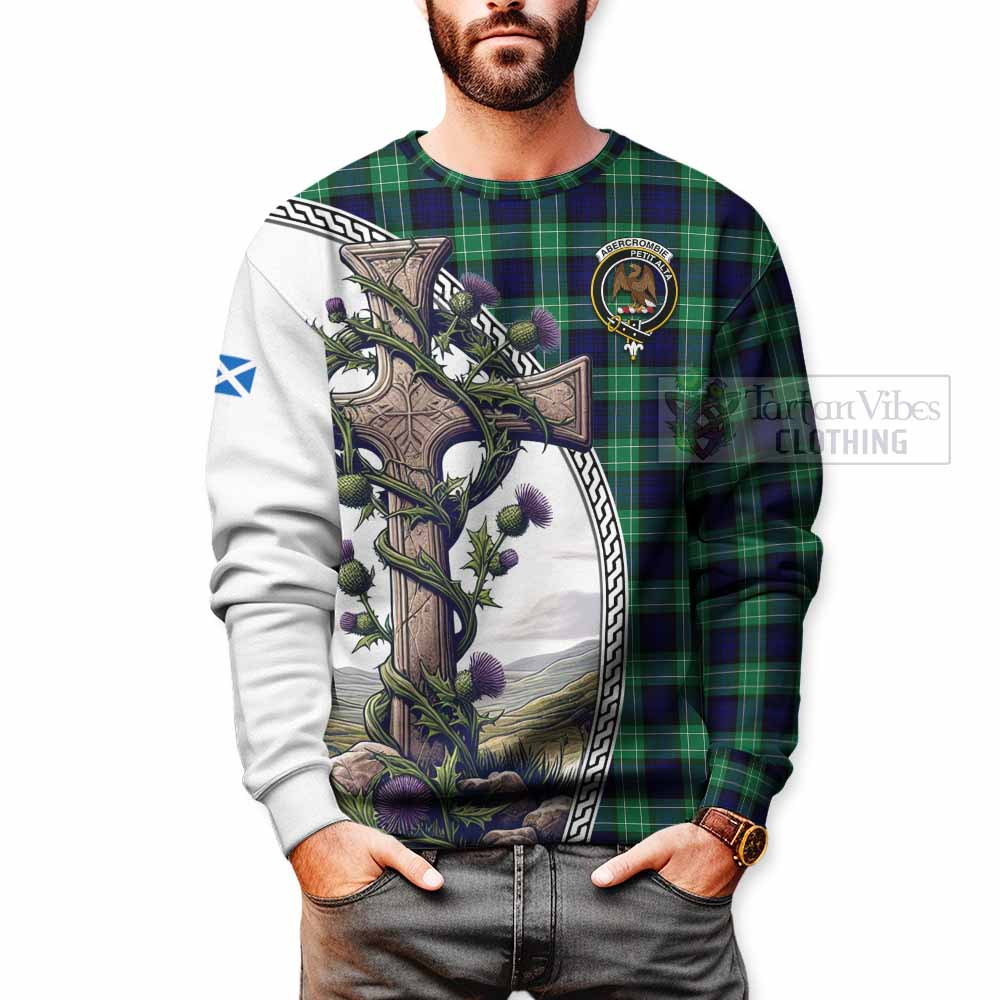 Tartan Vibes Clothing Abercrombie Tartan Sweatshirt with Family Crest and St. Andrew's Cross Accented by Thistle Vines