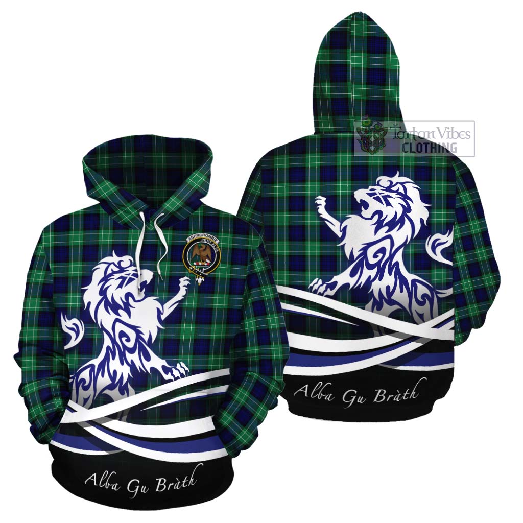 Tartan Vibes Clothing Abercrombie Tartan Cotton Hoodie with Alba Gu Brath Regal Lion Emblem