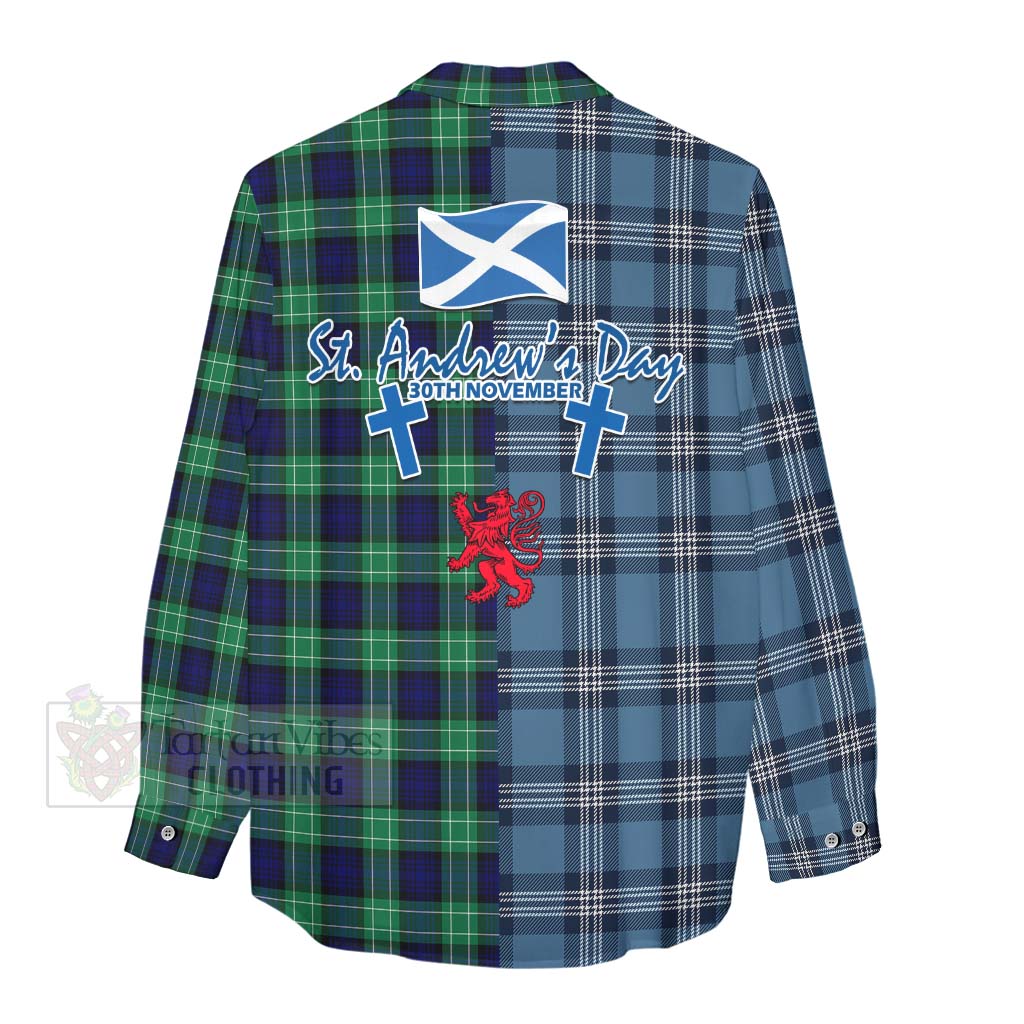 Tartan Vibes Clothing Abercrombie Tartan Women's Casual Shirt Happy St. Andrew's Day Half Tartan Style