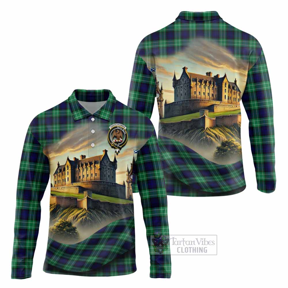 Abercrombie Tartan Family Crest Long Sleeve Polo Shirt with Scottish Ancient Castle Style - Tartan Vibes Clothing