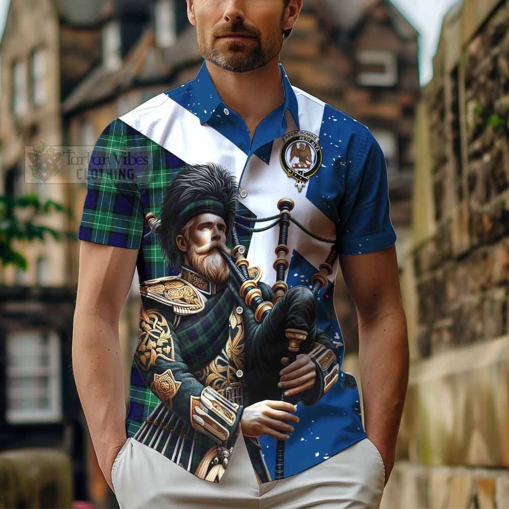 Tartan Vibes Clothing Abercrombie Tartan Short Sleeve Button Shirt with Family Crest Scottish Bagpiper Vibes