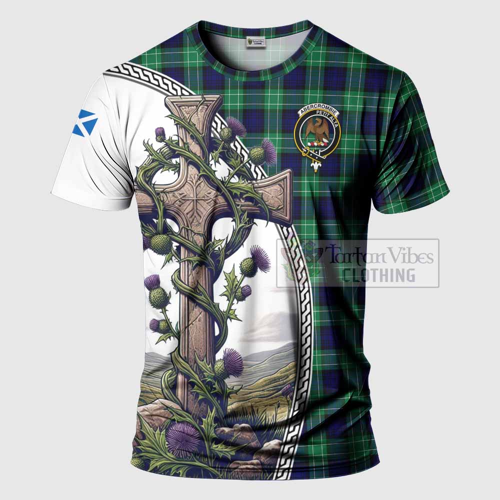 Tartan Vibes Clothing Abercrombie Agnew Tartan T-Shirt with Family Crest and St. Andrew's Cross Accented by Thistle Vines