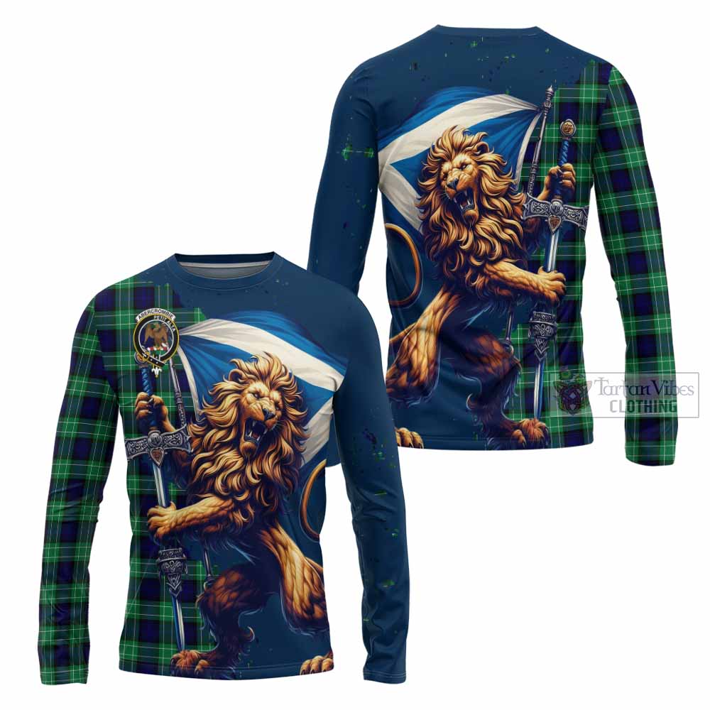 Tartan Vibes Clothing Abercrombie Tartan Family Crest Long Sleeve T-Shirt with Scottish Majestic Lion