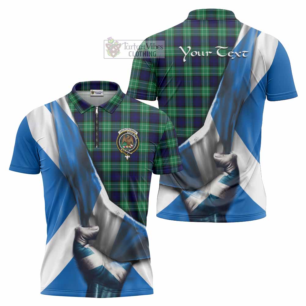 Tartan Vibes Clothing Abercrombie Tartan Zipper Polo Shirt with Family Crest Scotland Patriotic Style