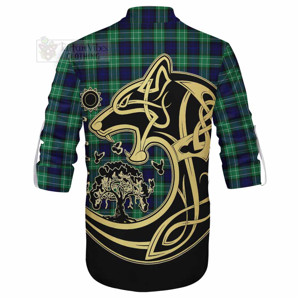 Tartan Vibes Clothing Abercrombie Tartan Ghillie Kilt Shirt with Family Crest Celtic Wolf Style