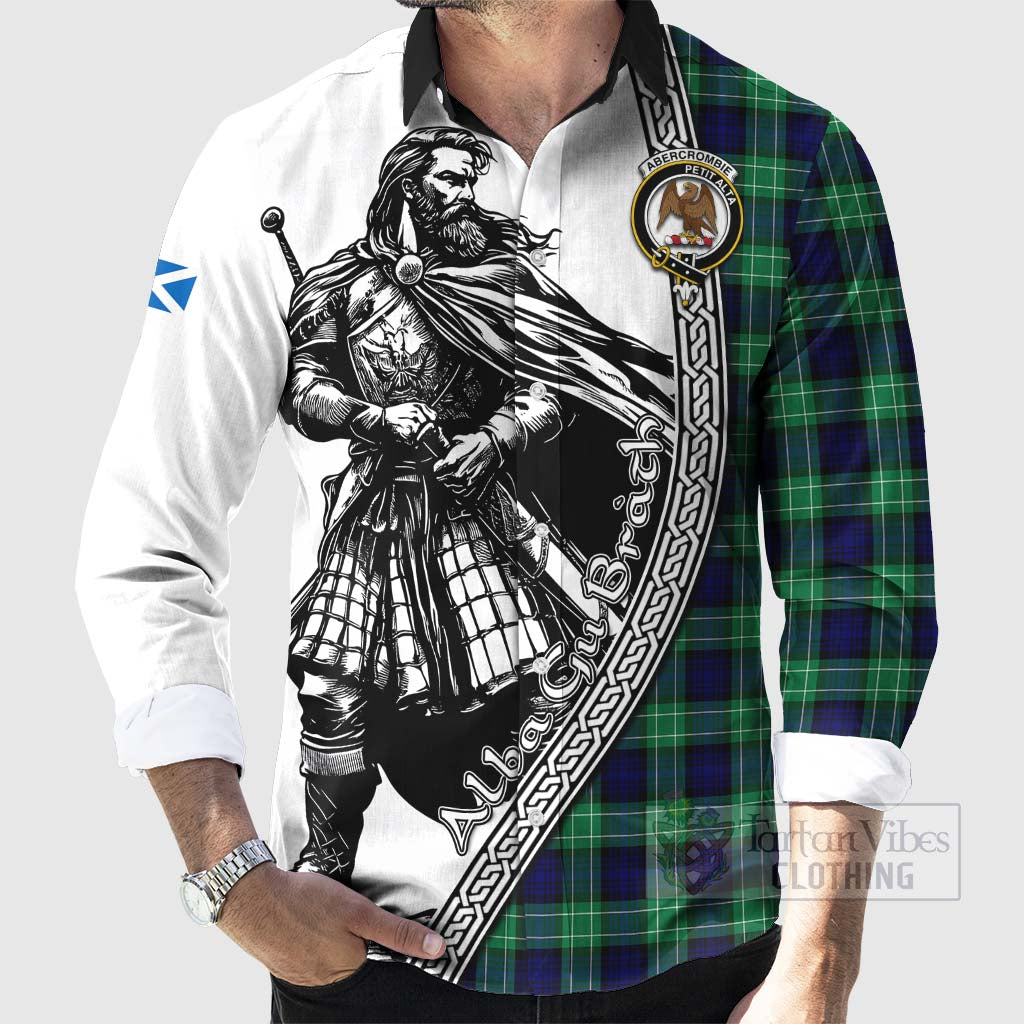 Tartan Vibes Clothing Abercrombie Tartan Clan Crest Long Sleeve Button Shirt with Highlander Warrior Celtic Style