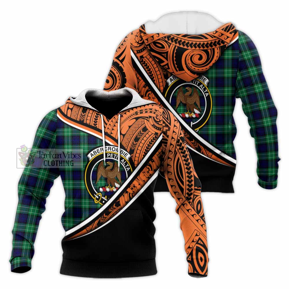 Tartan Vibes Clothing Abercrombie Crest Tartan Knitted Hoodie with Maori Tattoo Style - Orange Version