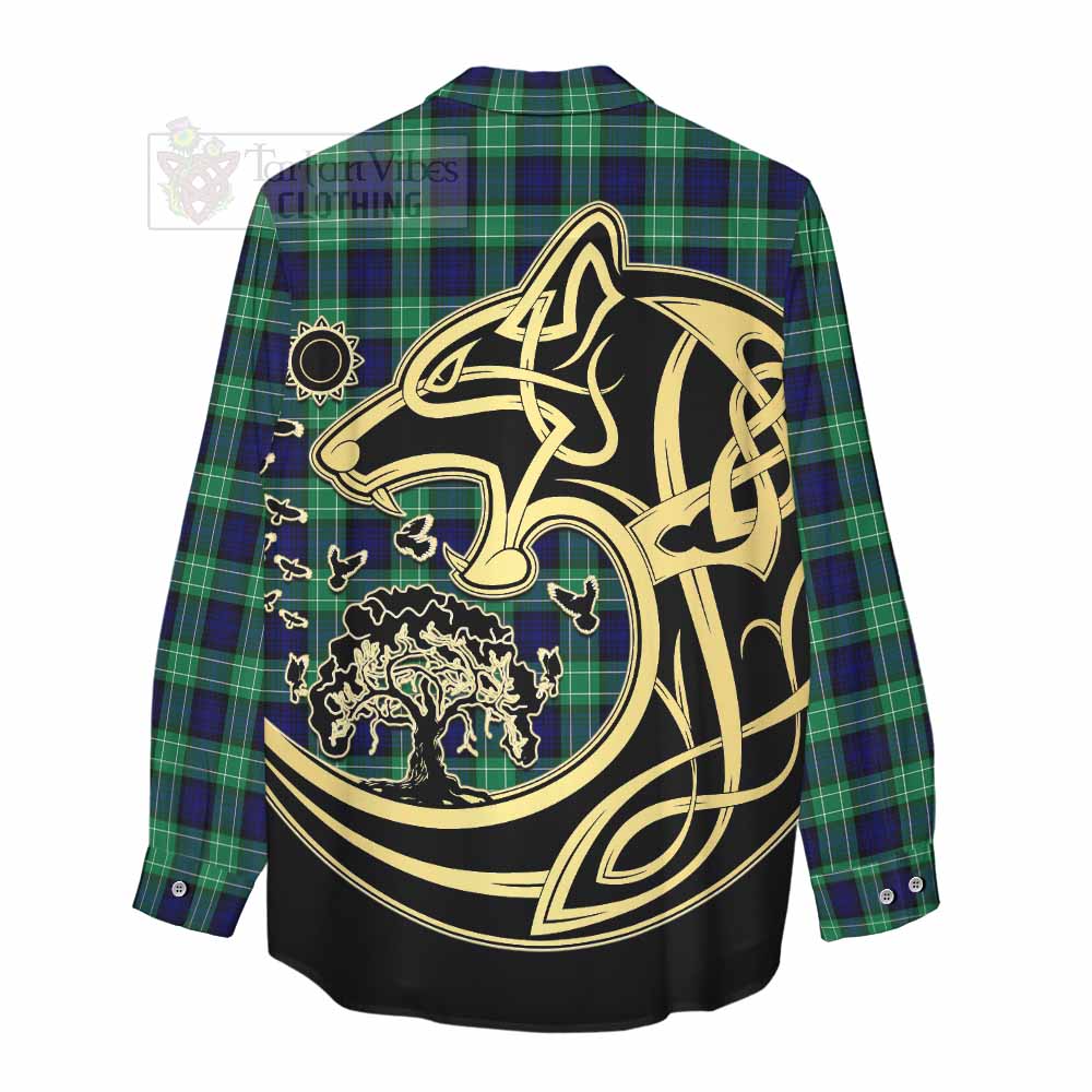 Tartan Vibes Clothing Abercrombie Tartan Women's Casual Shirt with Family Crest Celtic Wolf Style