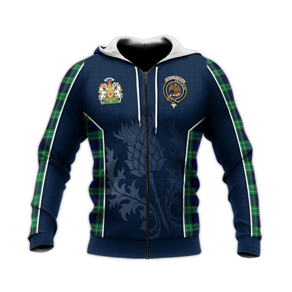 Tartan Vibes Clothing Abercrombie Tartan Knitted Hoodie with Family Crest and Scottish Thistle Vibes Sport Style