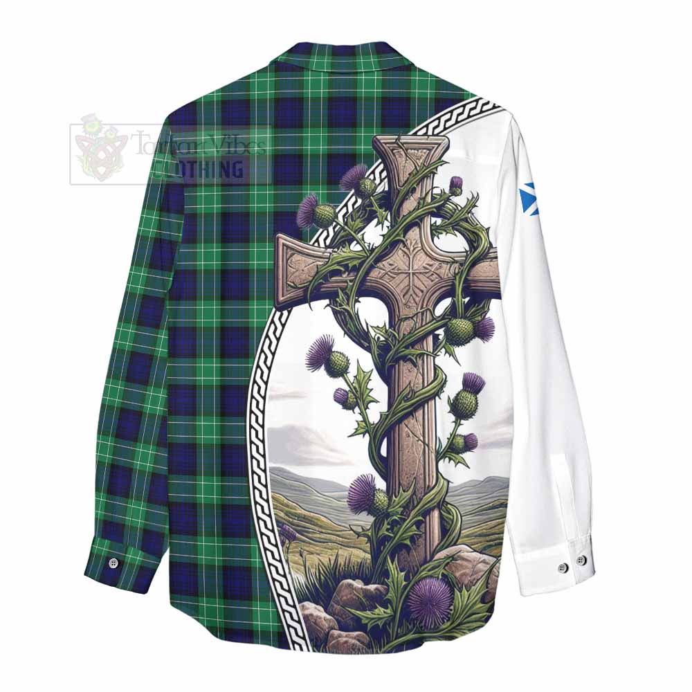 Tartan Vibes Clothing Abercrombie Tartan Women's Casual Shirt with Family Crest and St. Andrew's Cross Accented by Thistle Vines