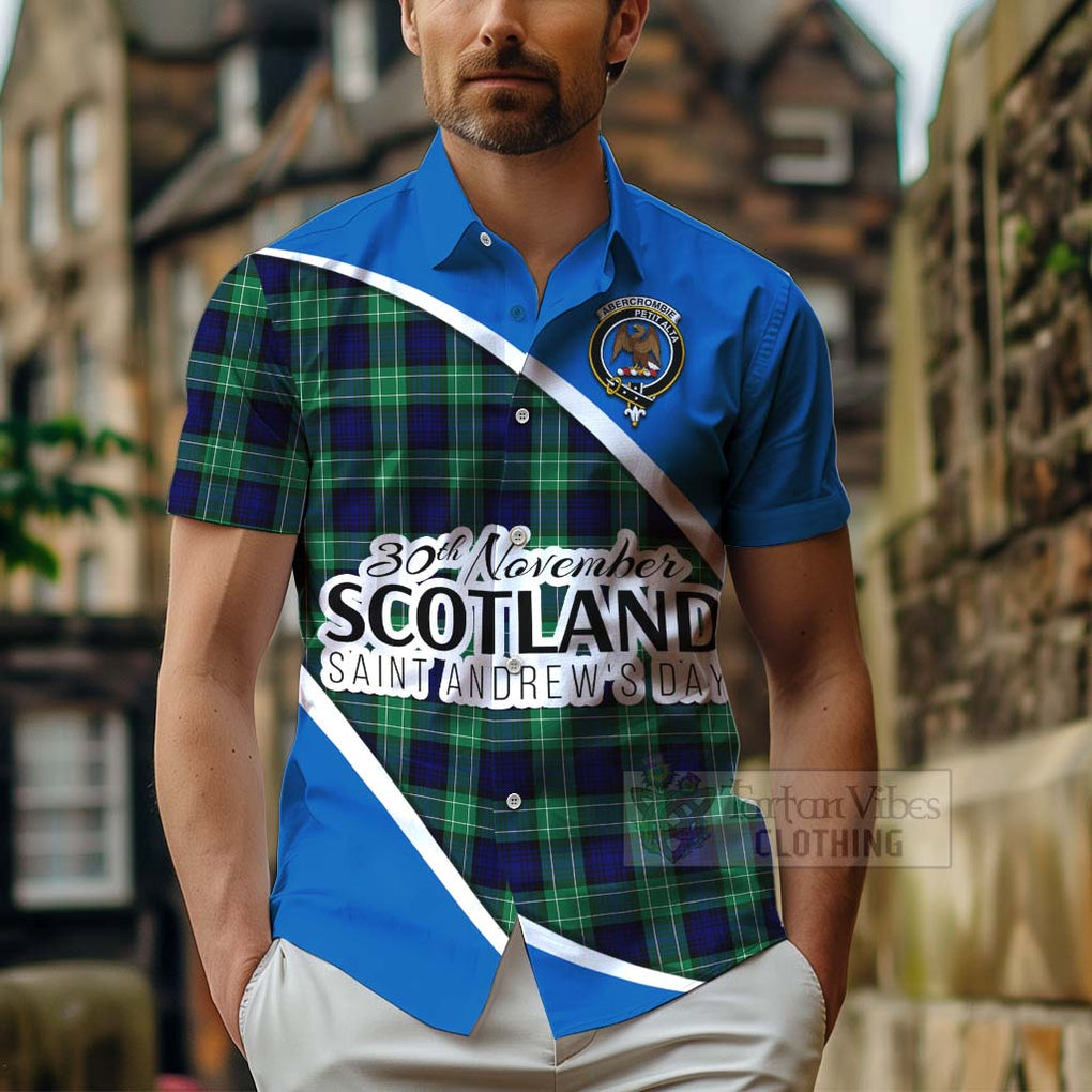 Tartan Vibes Clothing Abercrombie Family Crest Tartan Short Sleeve Button Shirt Celebrate Saint Andrew's Day in Style