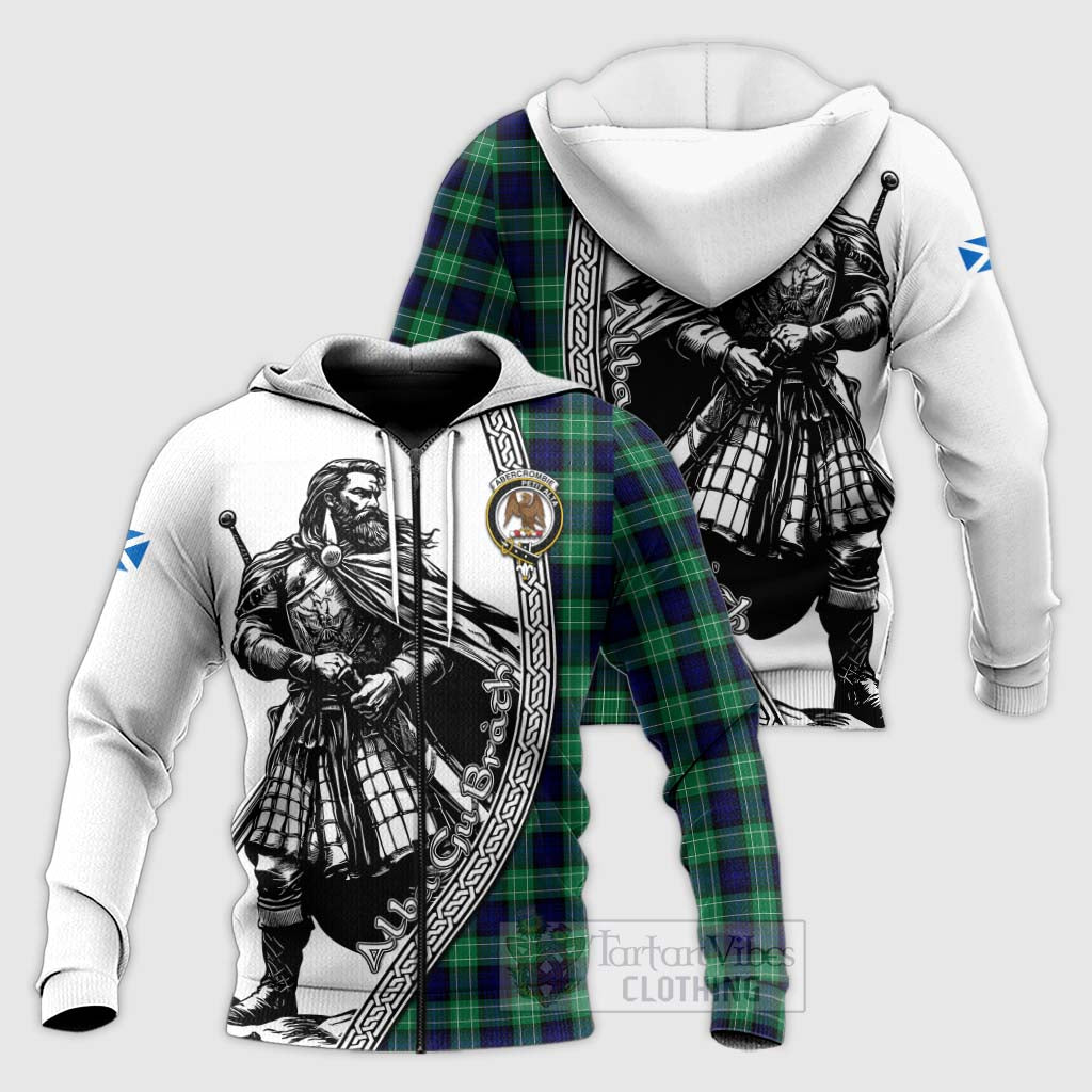 Tartan Vibes Clothing Abercrombie Tartan Clan Crest Knitted Hoodie with Highlander Warrior Celtic Style