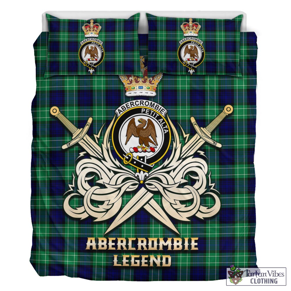 Tartan Vibes Clothing Abercrombie Tartan Bedding Set with Clan Crest and the Golden Sword of Courageous Legacy