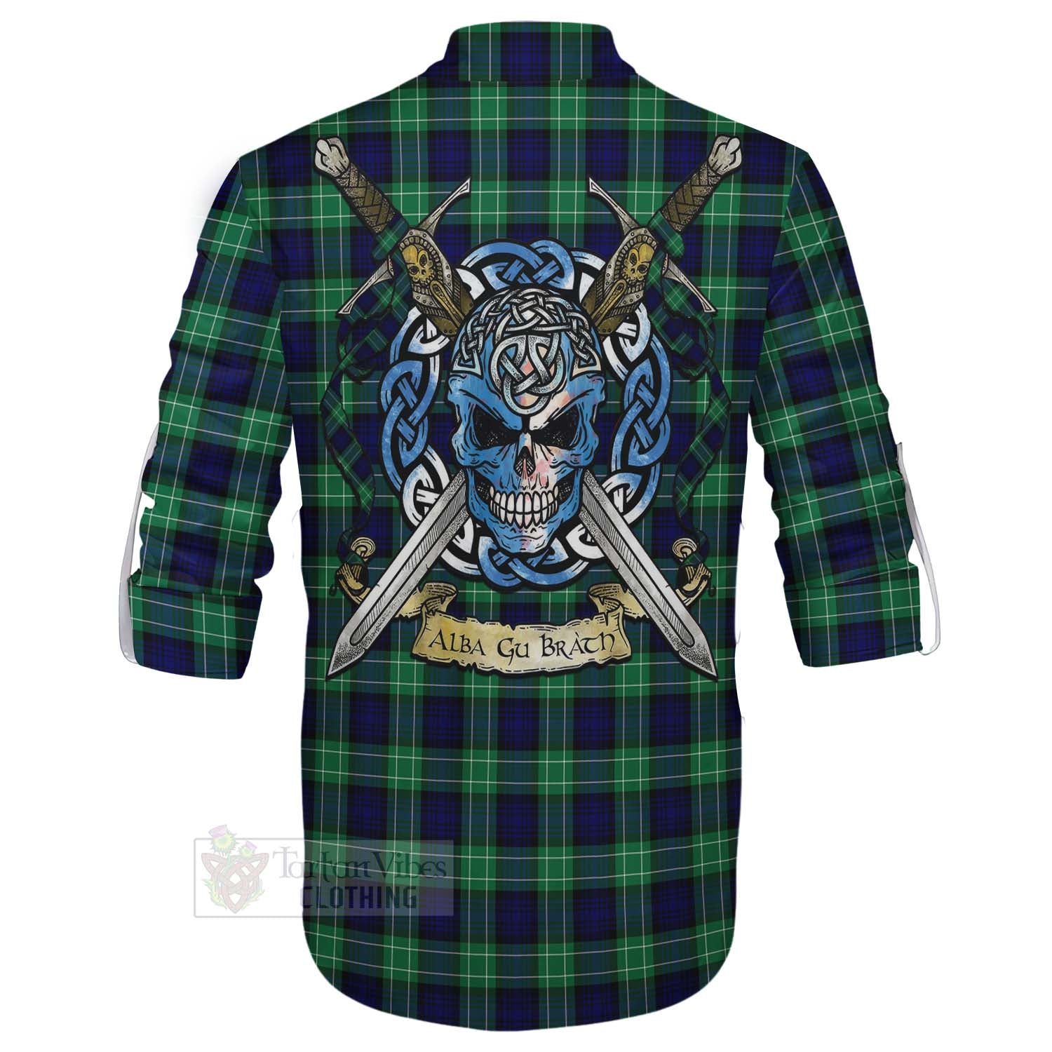 Tartan Vibes Clothing Abercrombie Tartan Ghillie Kilt Shirt with Family Crest Celtic Skull Style