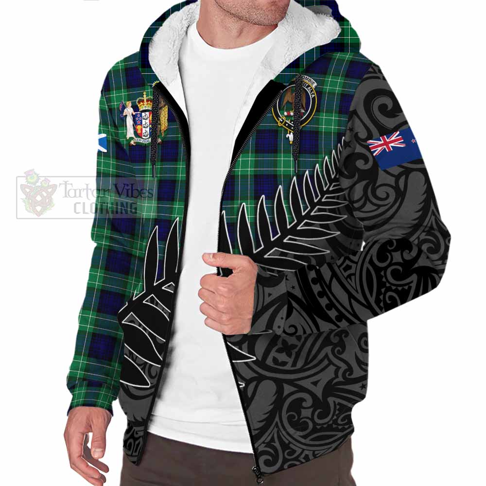 Tartan Vibes Clothing Abercrombie Crest Tartan Sherpa Hoodie with New Zealand Silver Fern Half Style