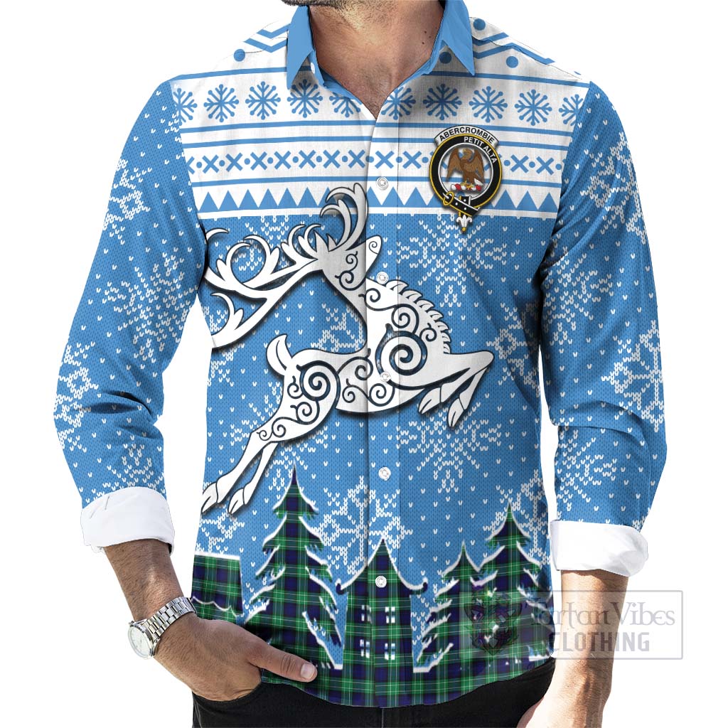 Tartan Vibes Clothing Abercrombie Clan Christmas Long Sleeve Button Shirt Celtic Reindeer Style