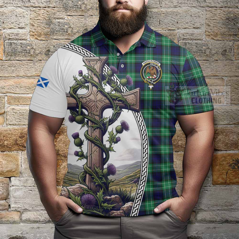 Tartan Vibes Clothing Abercrombie Tartan Polo Shirt with Family Crest and St. Andrew's Cross Accented by Thistle Vines