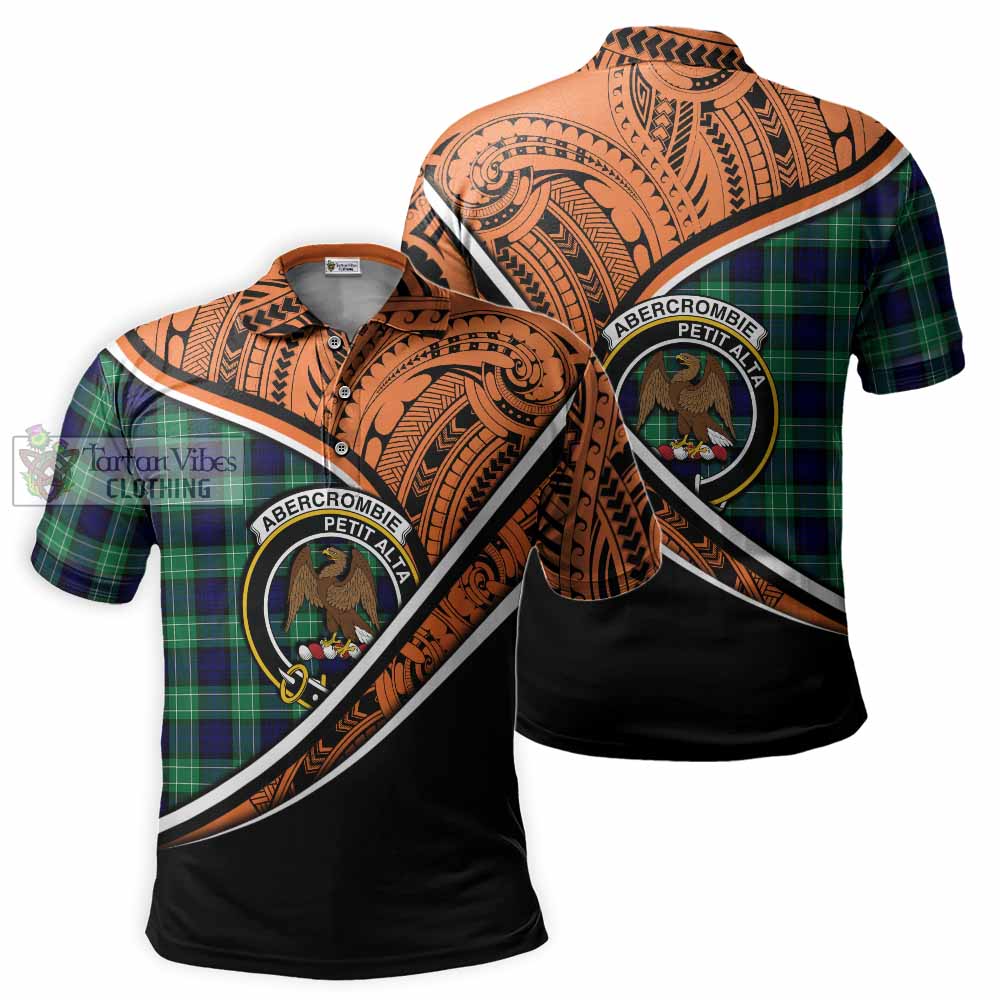 Tartan Vibes Clothing Abercrombie Crest Tartan Polo Shirt with Maori Tattoo Style - Orange Version