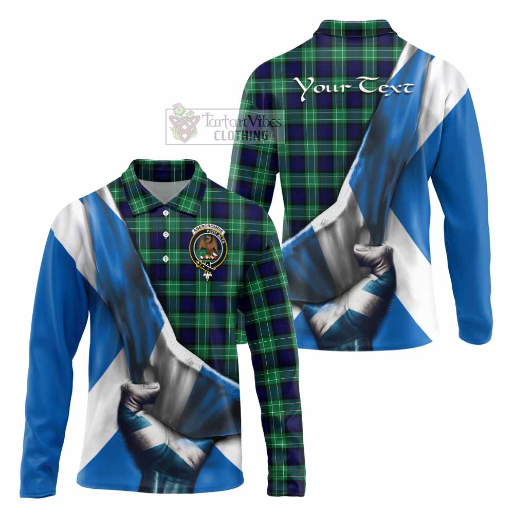 Tartan Vibes Clothing Abercrombie Tartan Long Sleeve Polo Shirt with Family Crest Scotland Patriotic Style