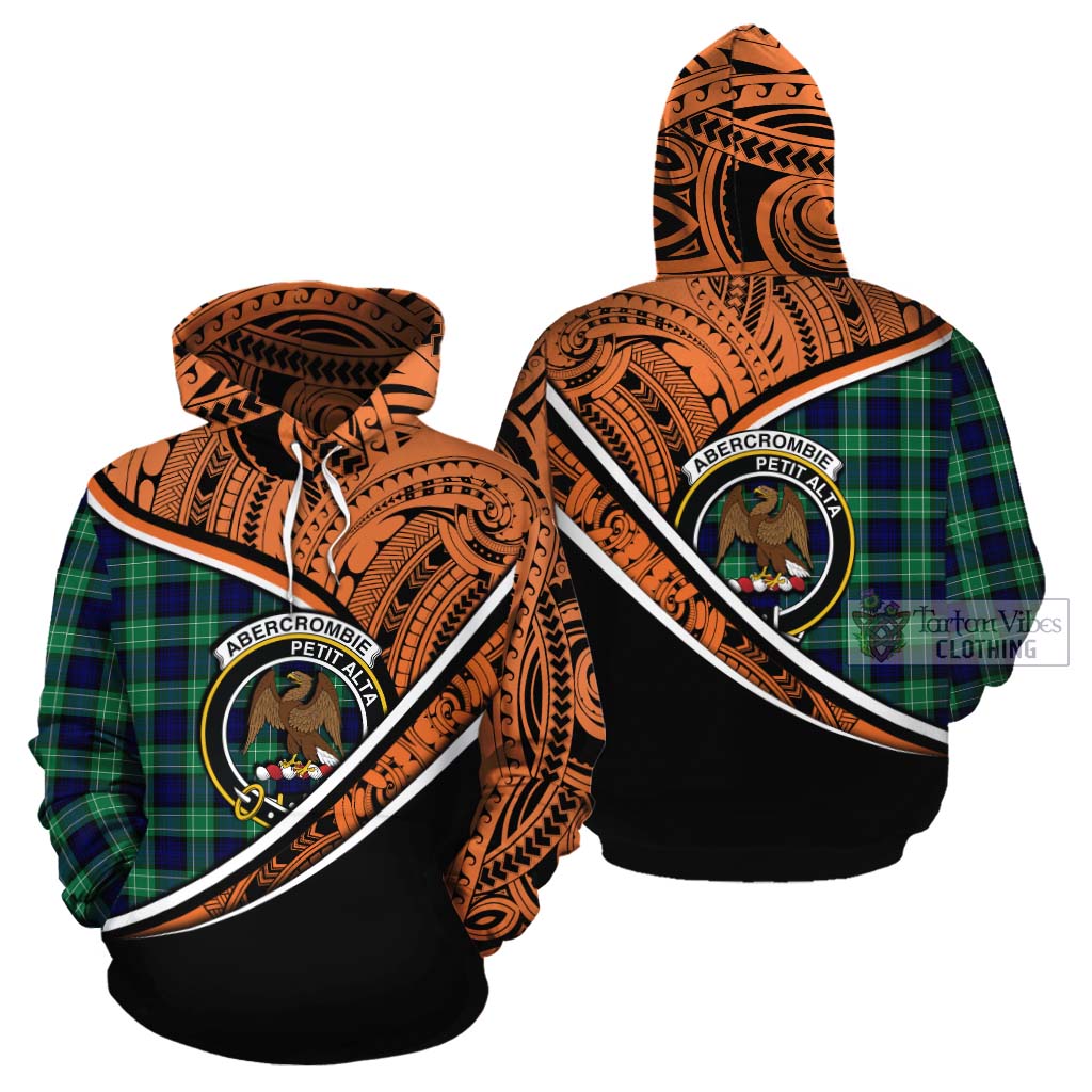 Tartan Vibes Clothing Abercrombie Crest Tartan Cotton Hoodie with Maori Tattoo Style - Orange Version