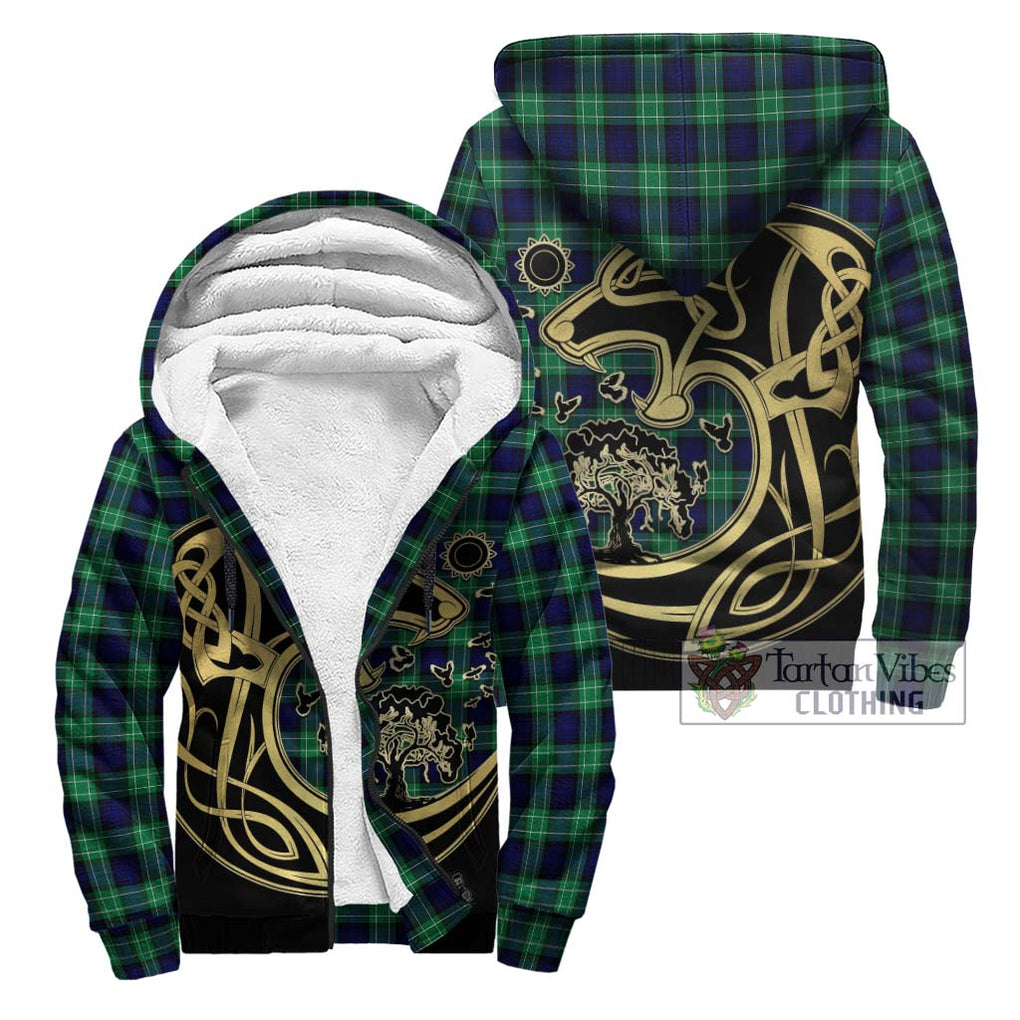 Abercrombie Tartan Sherpa Hoodie with Family Crest Celtic Wolf Style Unisex - Tartan Vibes Clothing