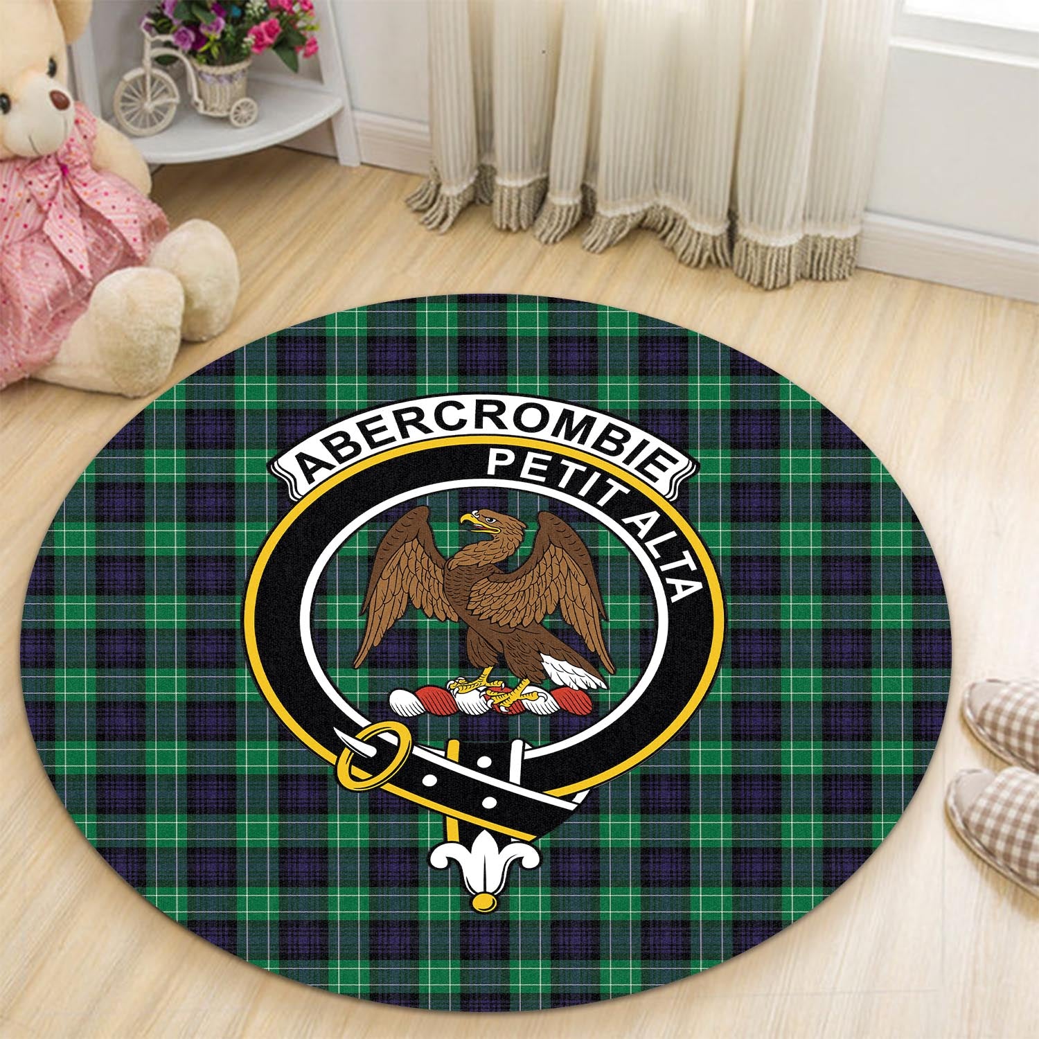 Abercrombie Tartan Round Rug with Family Crest - Tartanvibesclothing