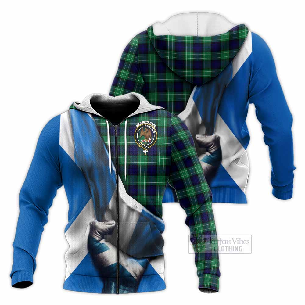 Tartan Vibes Clothing Abercrombie Tartan Knitted Hoodie with Family Crest Scotland Patriotic Style